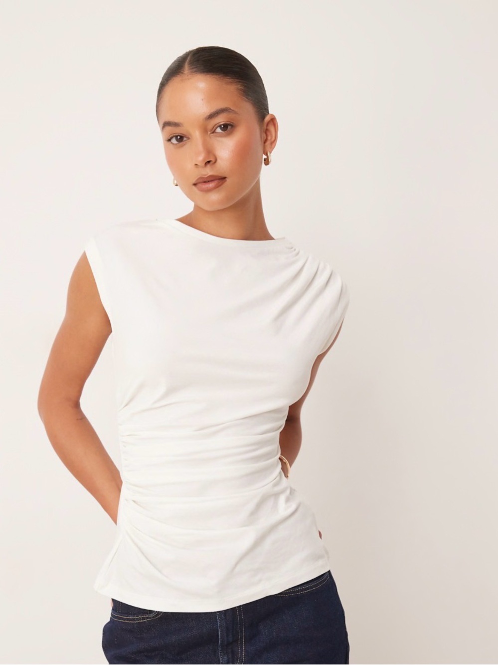 ASOS White Ruched Sleeveless Tank Top